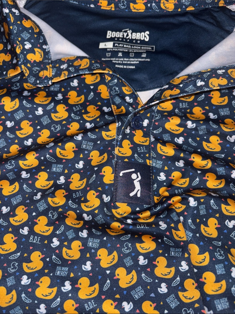 Bogey Bros Navy Golf Polo with Yellow Duck Print - Picture 7 of 16